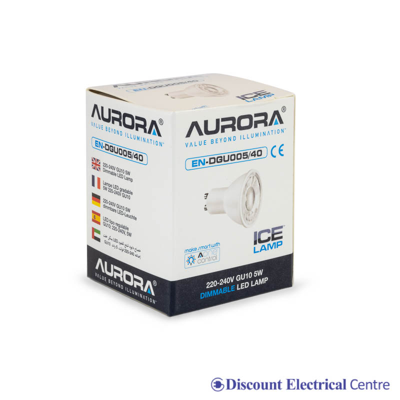Aurora 5w Dimmable Cool White LED GU10 Lamp Boxed